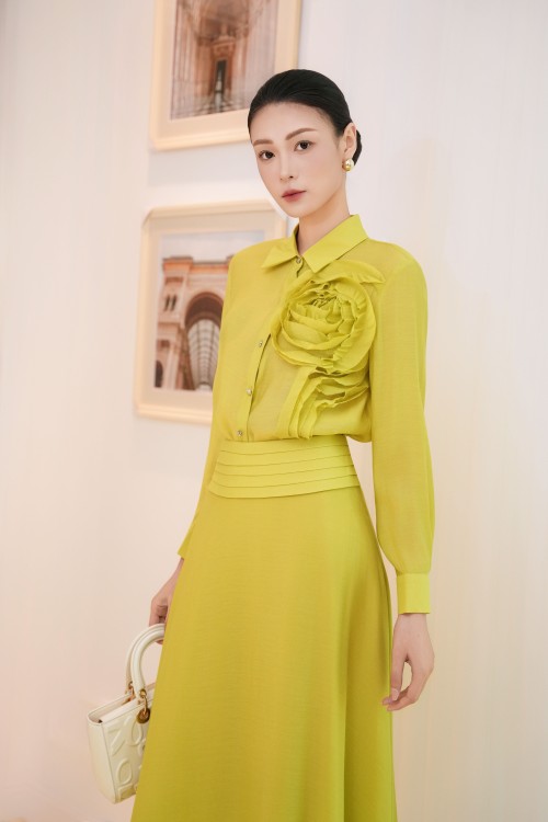 Sixdo Neon Green Organza Flared Skirt